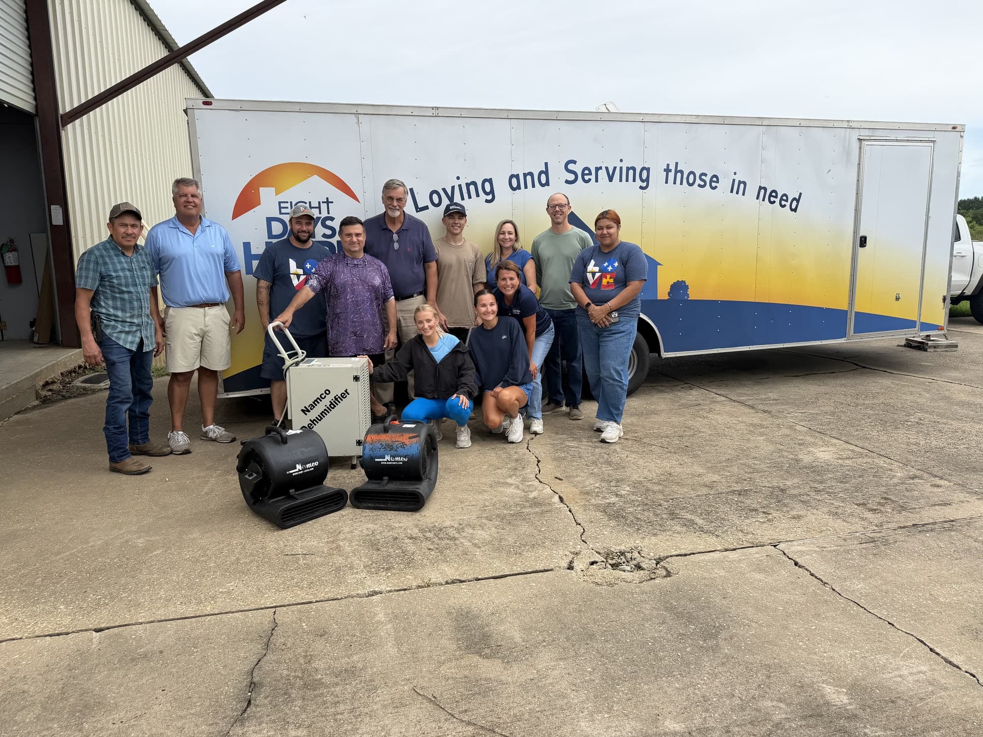 Community partners gathered with relief equipment